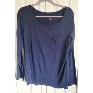 Lilly Pulitzer L Louella Long‎ Sleeve Top Women’s Blue Sequin Pocket Tunic Shirt